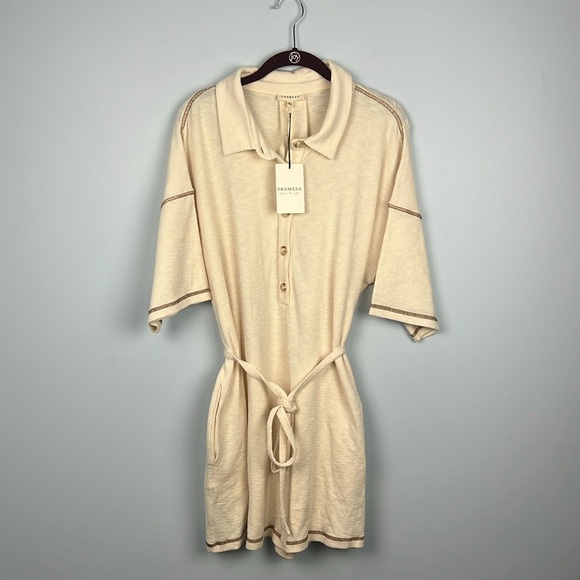 Promesa NWT large one piece ribbed tie belt exposed seam one piece button romper - Picture 2 of 11